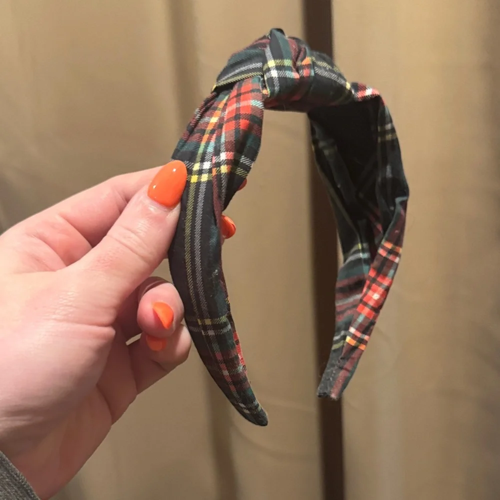 J Crew Factory Plaid Knot Headband - Red Tartan Hair Accessory